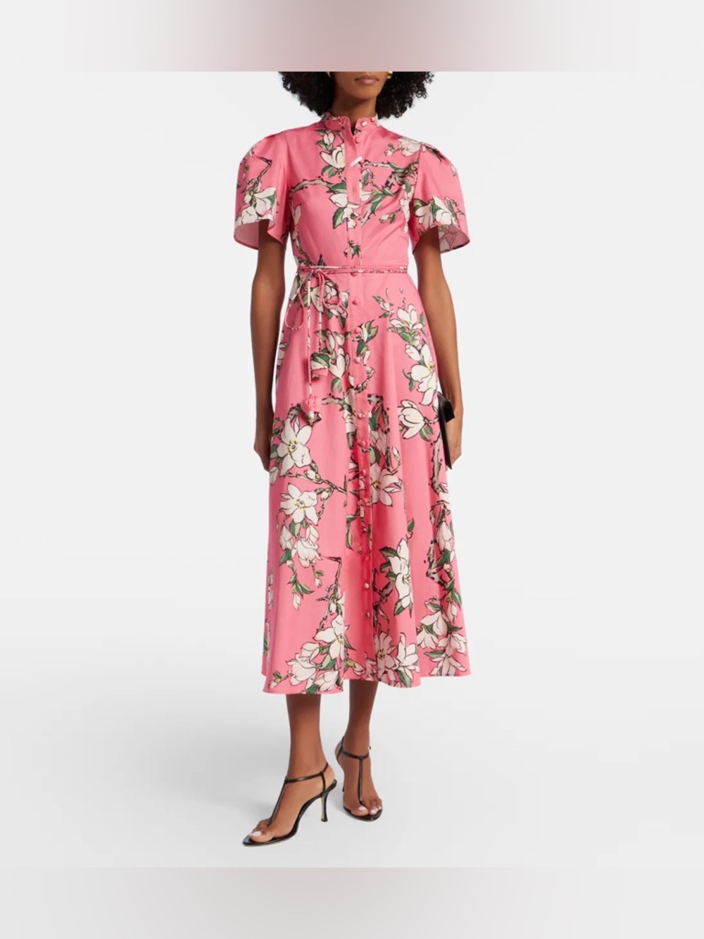 LEO LIN BIANCA SHORT SLEEVE MIDI DRESS IN PINK MAGNOLIA PRINT - Picture 15 of 17